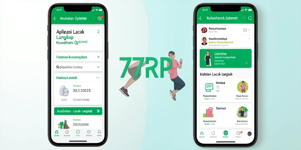 Tampilan antarmuka aplikasi Lacak Langkah 77RP dengan fitur utama.