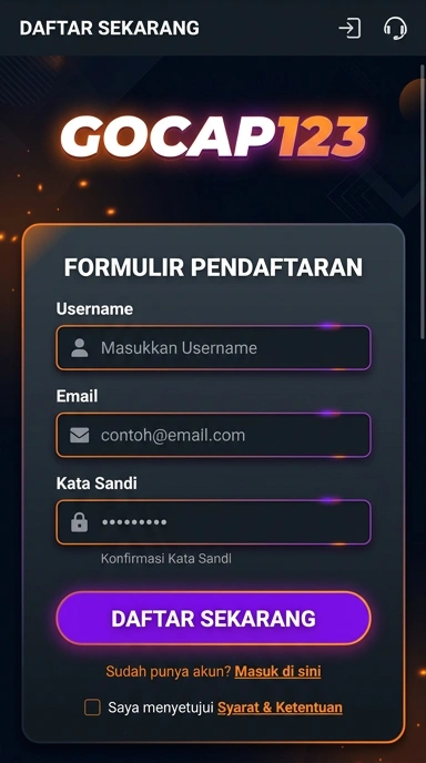 Tampilan halaman daftar gocap123